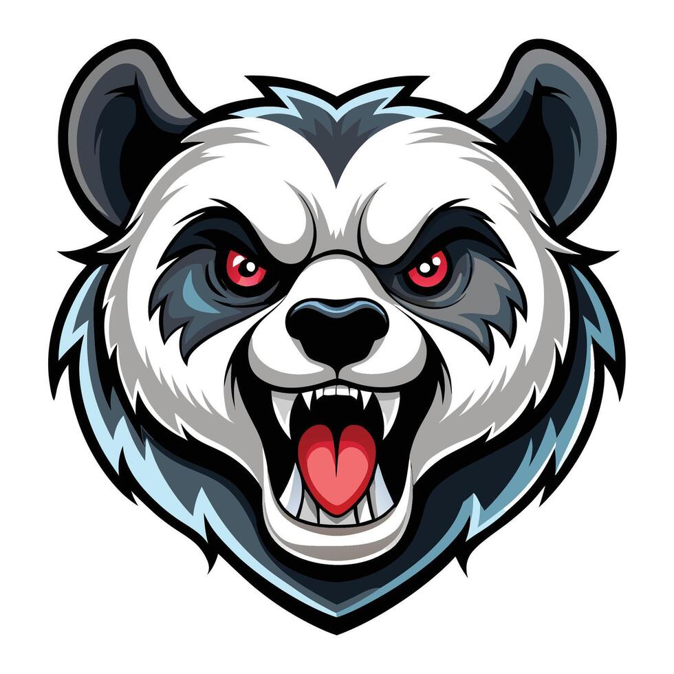 a panda bear head with open mouth and red eyes vector