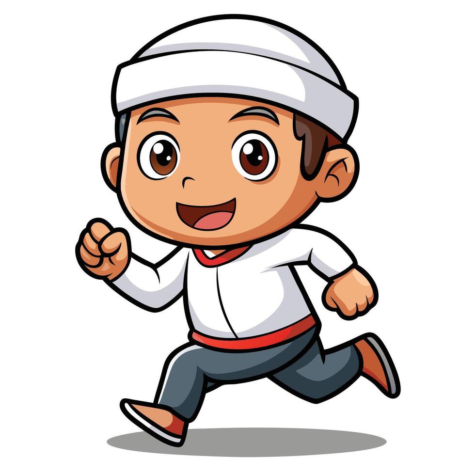 a cartoon boy running in a white hat white background vector