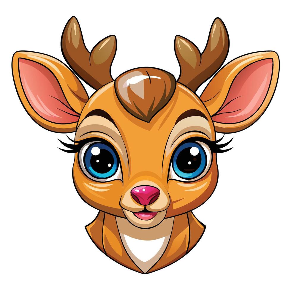 a cartoon deer head with big eyes vector