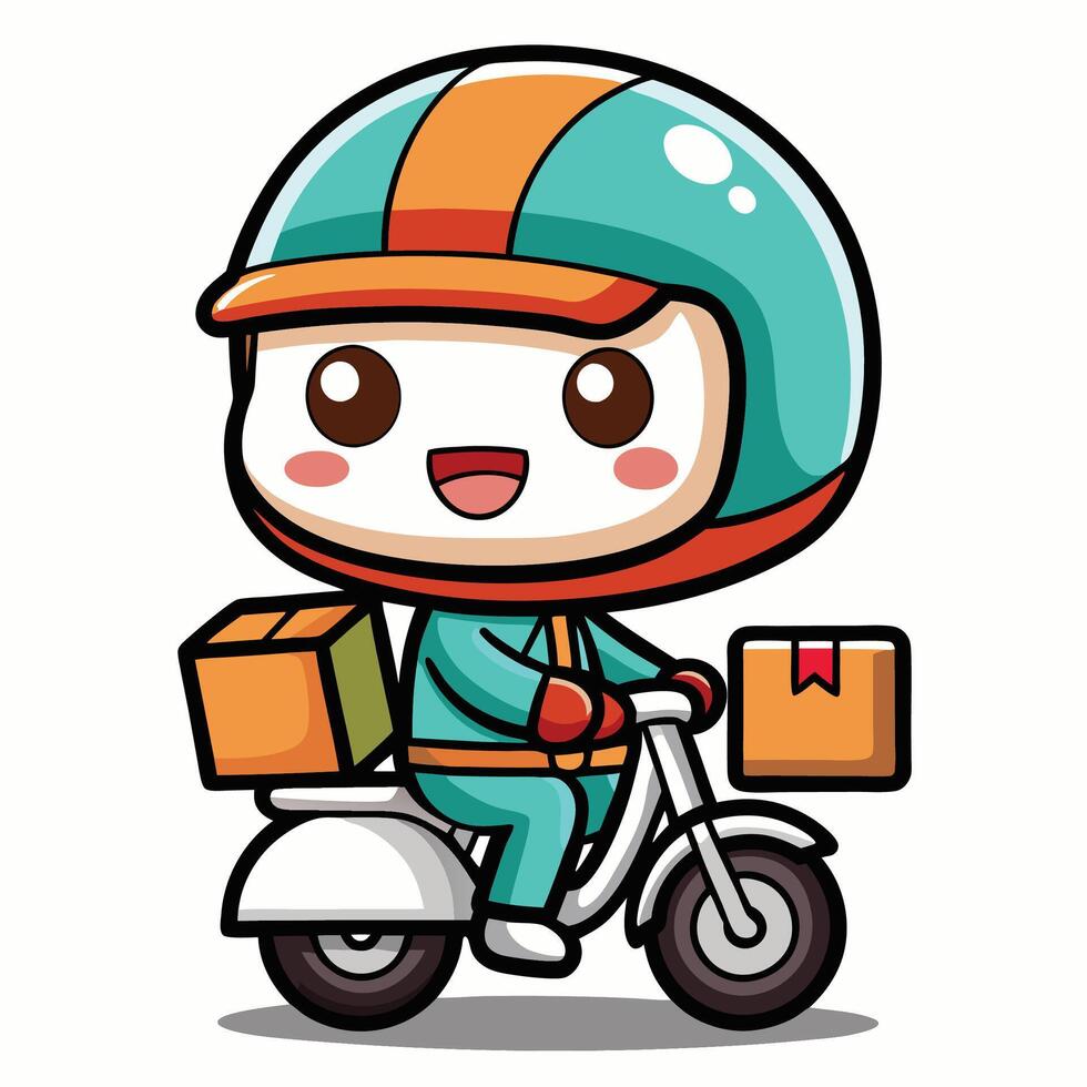 cartoon delivery boy riding a motorcycle with boxes vector