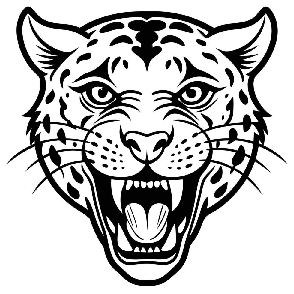 a jaguar head with its mouth open white background vector