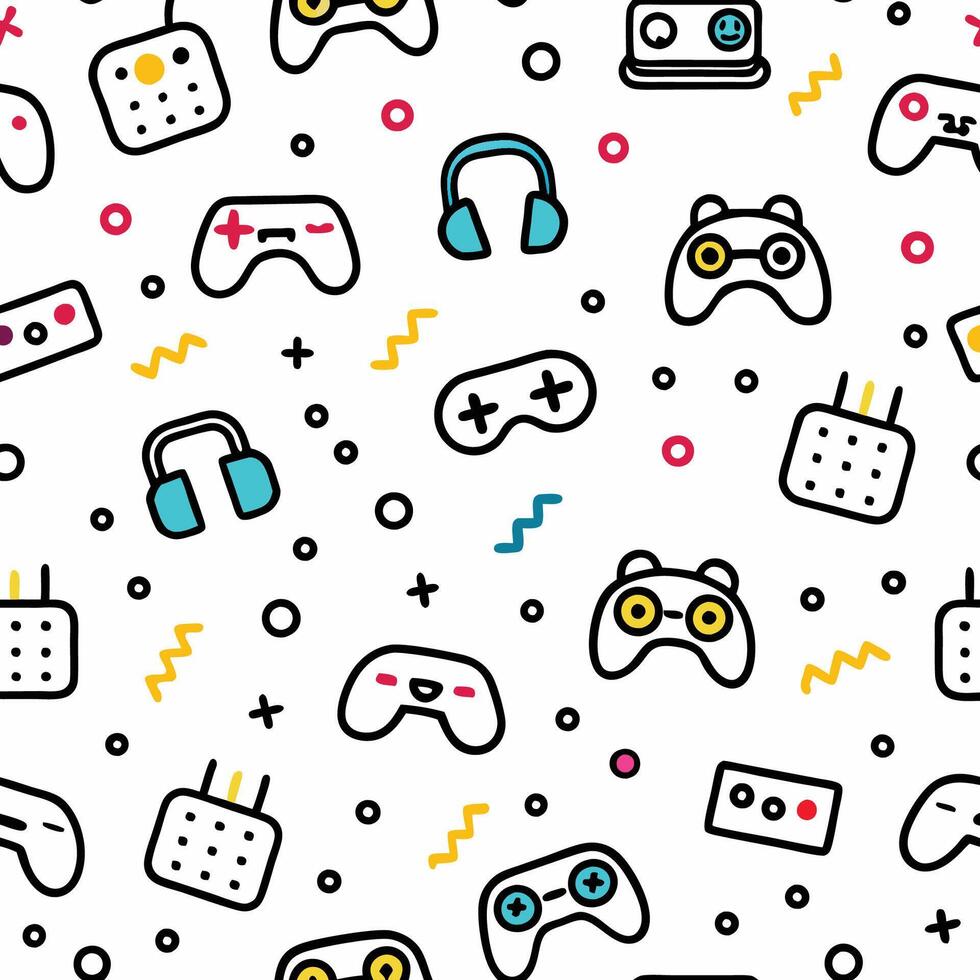 seamless pattern game controllers and other items vector
