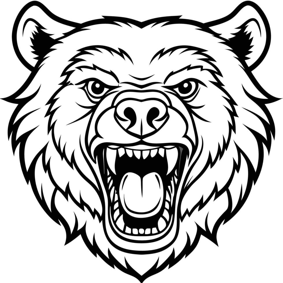 a bear head with its mouth open and its teeth showing white background vector