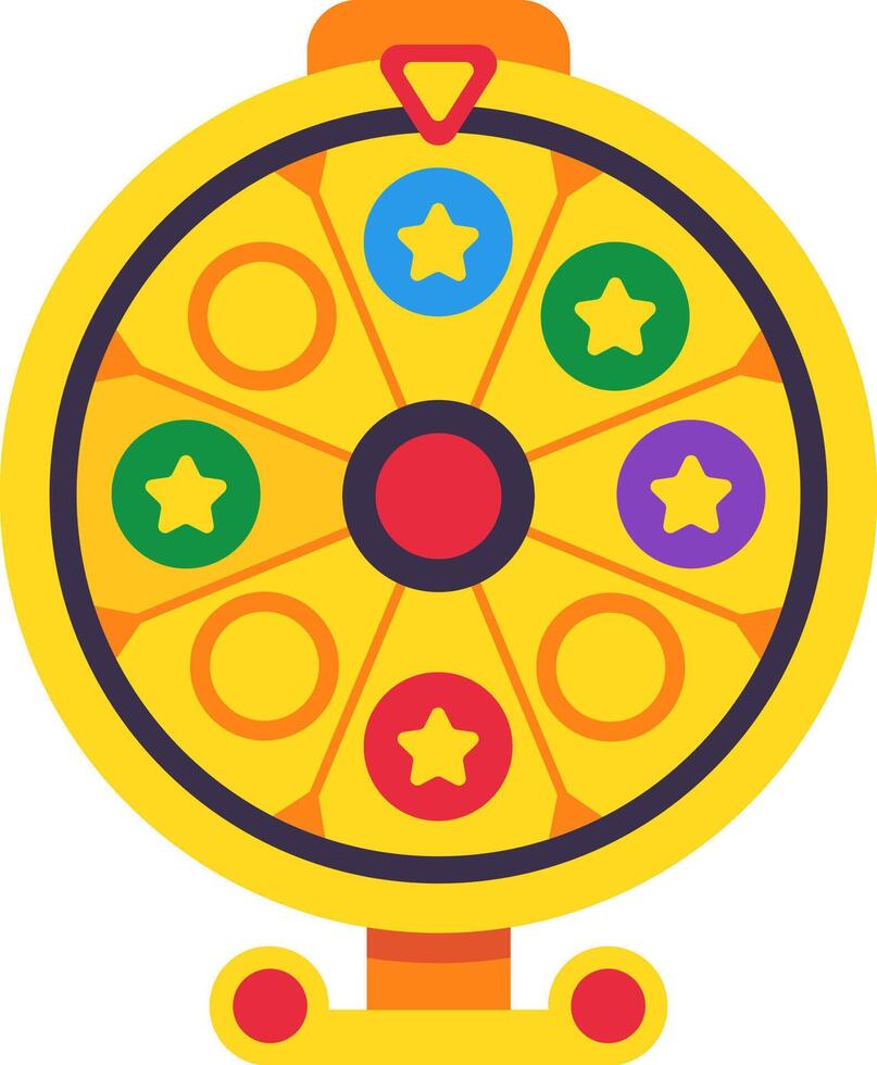Spinning wheel of fortune featuring vibrant sections and shining stars represents the excitement of gambling and the thrill of winning prizes in games of chance and luck vector