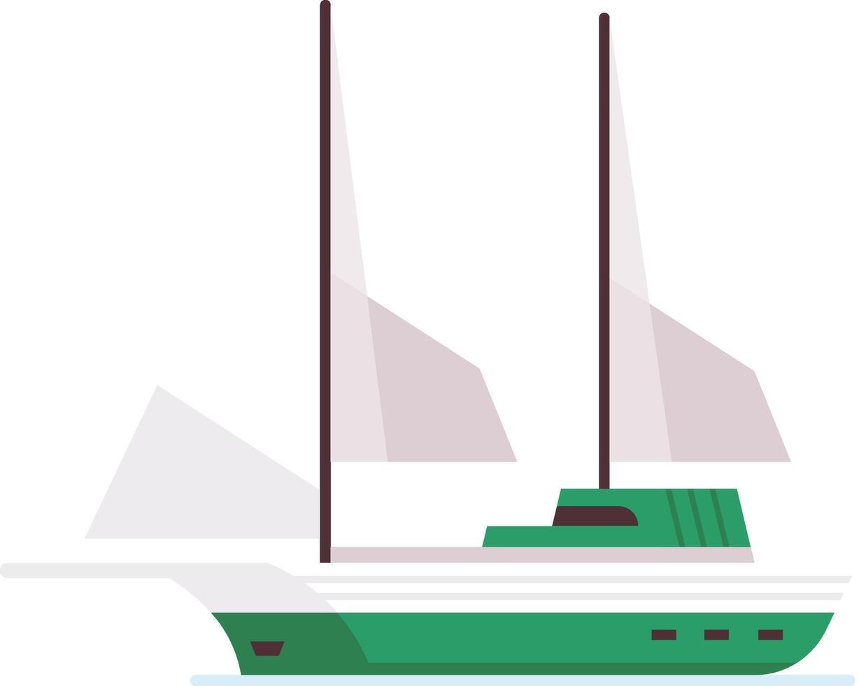Green and white sailboat sailing the ocean with sails unfurled, enjoying a peaceful journey on the water, perfect for travel and leisure concepts vector