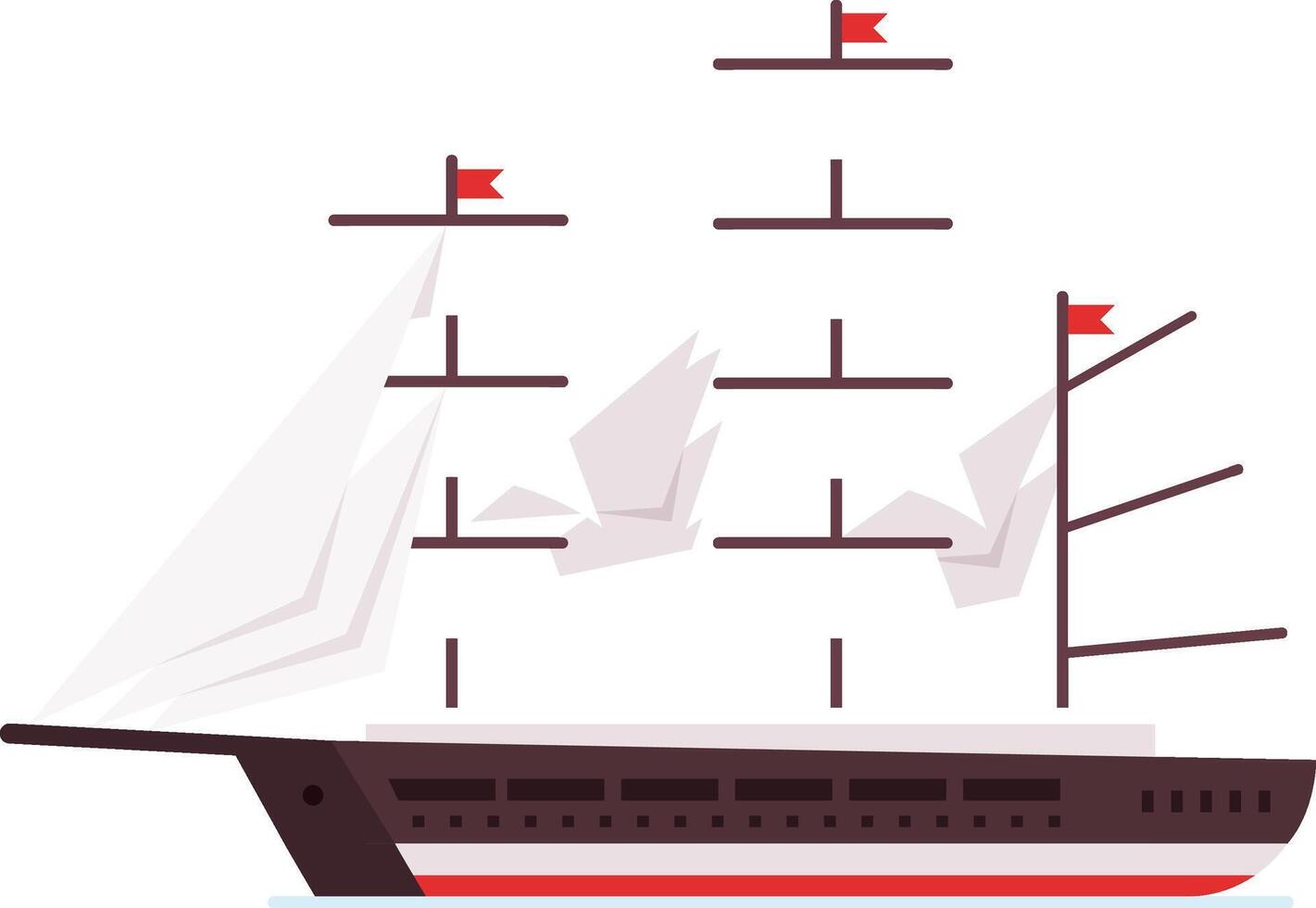 Large sailing ship navigating the vast seas, surrounded by graceful origami birds in flight, embodying the concepts of freedom and travel in a minimalist illustration vector