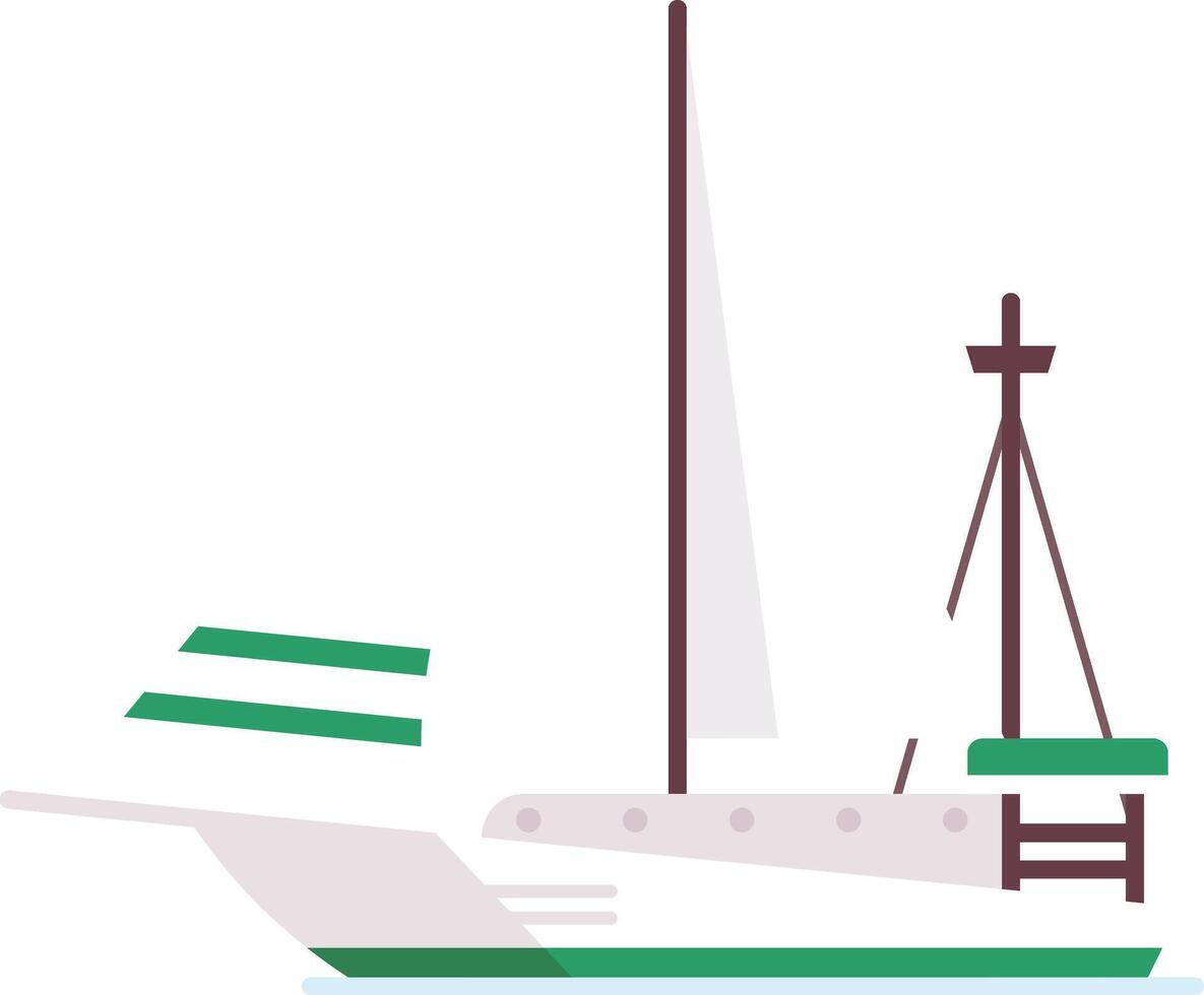 Minimalist illustration featuring a modern sailboat gliding across calm waters, showcasing green accents on the deck and hull, embodying a serene nautical lifestyle vector