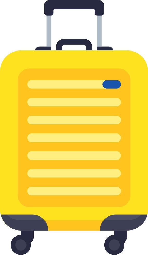 Yellow rolling suitcase with blue label, symbolizing vacation, travel, journey, adventure, tourism, and the excitement of exploring new destinations vector