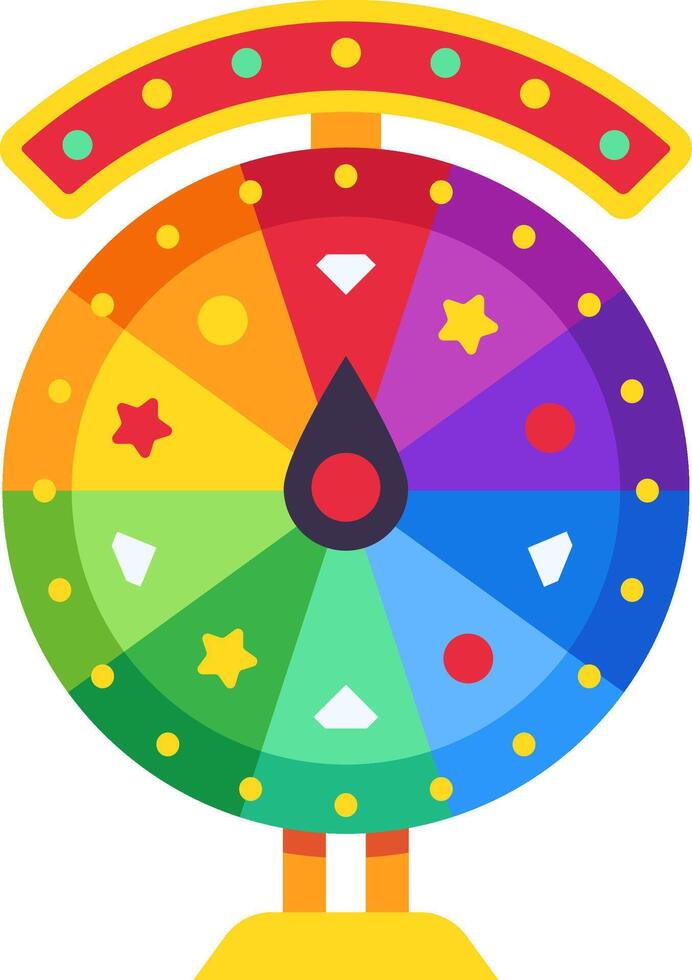 Colorful wheel of fortune spinning rapidly, showcasing a variety of enticing prizes and exciting gambling opportunities, generating a thrilling atmosphere of anticipation and chance vector