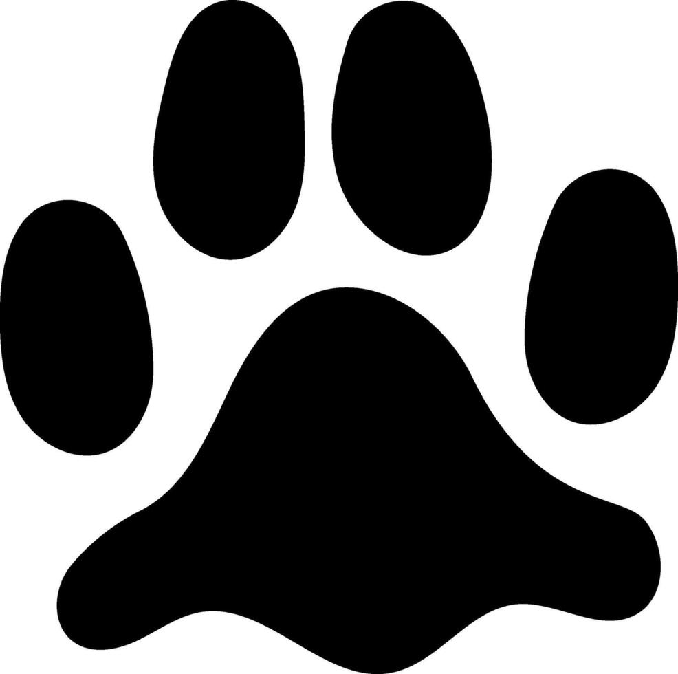 Simple black paw print featuring four distinct toes and a pad, isolated against a clean white background, perfect for designs related to animals, pets, or veterinary themes vector