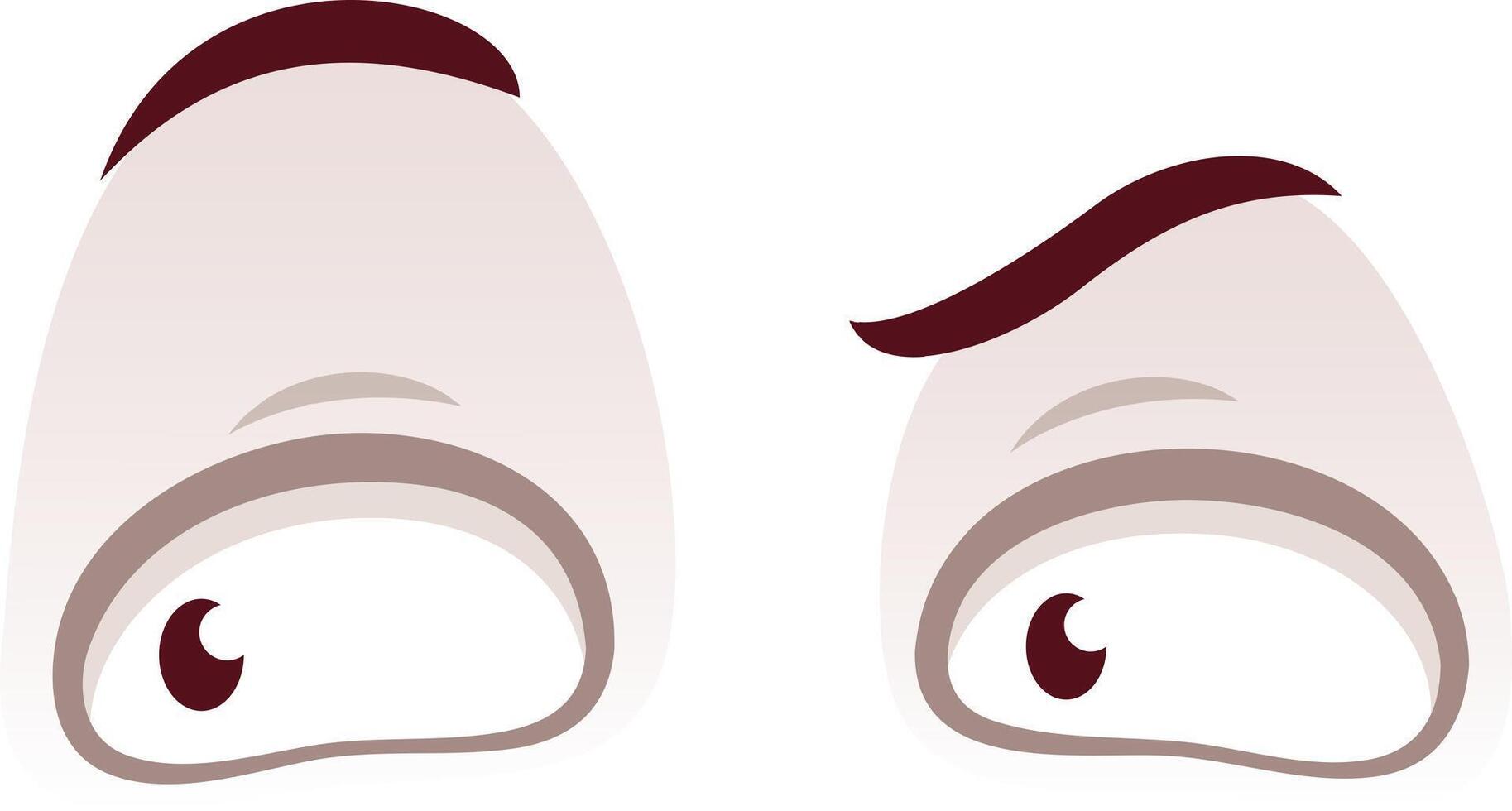 Cartoon eyes expressing confusion and suspicion, featuring one eye with a raised eyebrow, capturing emotions of doubt, uncertainty, and skepticism in a playful manner vector