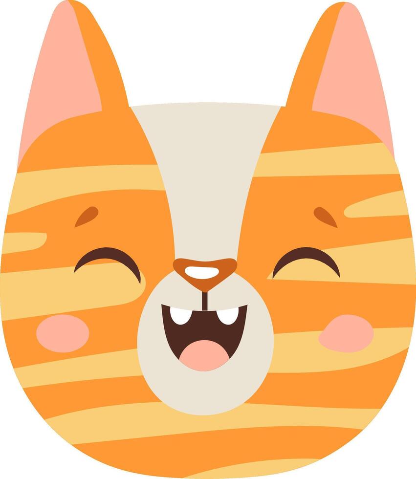 Adorable cartoon illustration of a smiling orange tabby cat face. The cat features bright stripes, a cheerful expression, and rosy cheeks, capturing a playful and friendly vibe vector