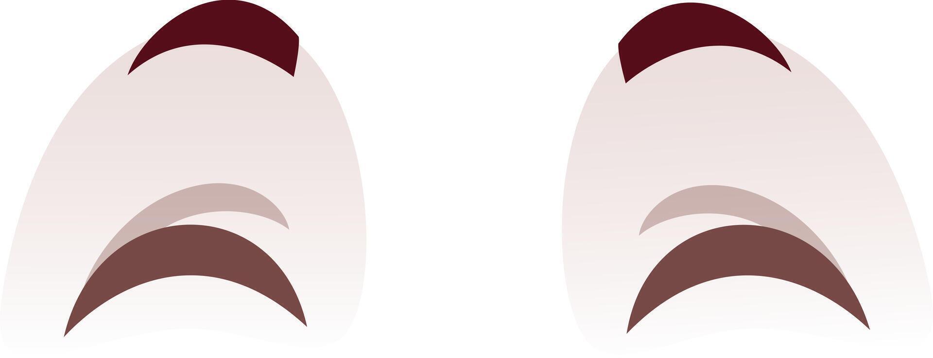 Stylized illustration featuring two abstract eyebrow designs with layered shapes and shades. The minimalist art focuses on symmetry and modern aesthetic, ideal for beauty and fashion concepts vector