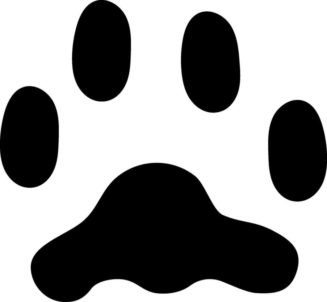 Bold black paw print silhouette on a white background, representing pet care, animal footprints, and veterinary themes. Ideal for logos, pet related designs, and animal advocacy materials vector