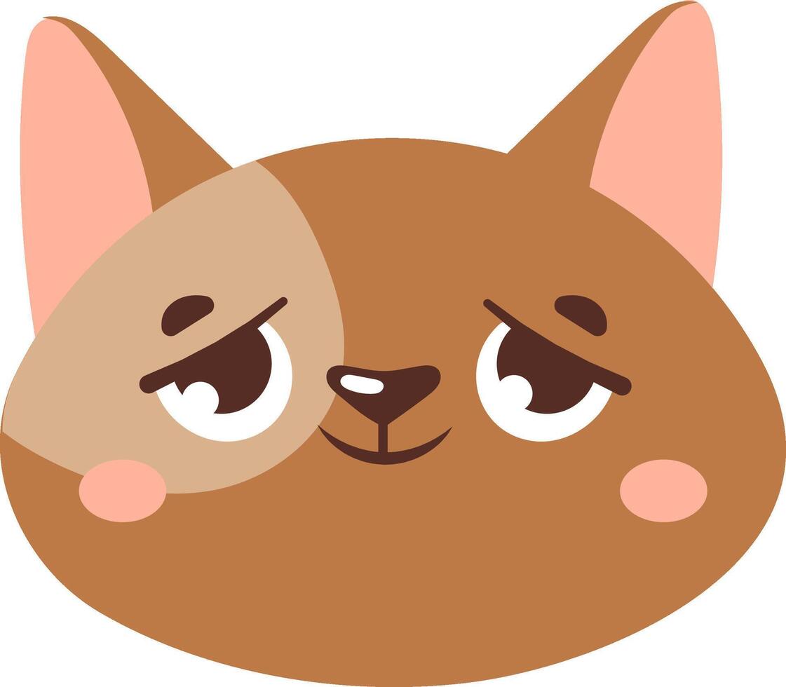 Adorable cartoon cat face featuring a playful smirk and rosy cheeks. The charming design uses soft brown tones and expressive eyes, perfect for children's illustrations or playful designs vector