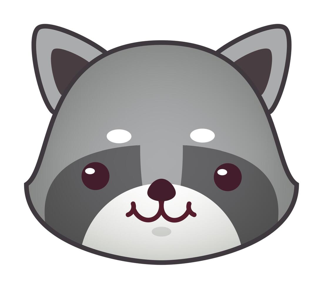 Adorable cartoon illustration featuring a cute raccoon head smiling, perfect for children's books, greeting cards, or any project needing a touch of playful charm vector
