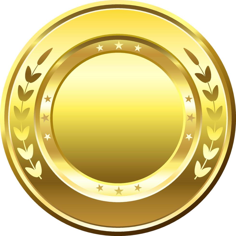 Golden seal adorned with a laurel wreath and shining stars, symbolizing quality, achievement, and certification, exuding elegance and prestige for any award or recognition vector
