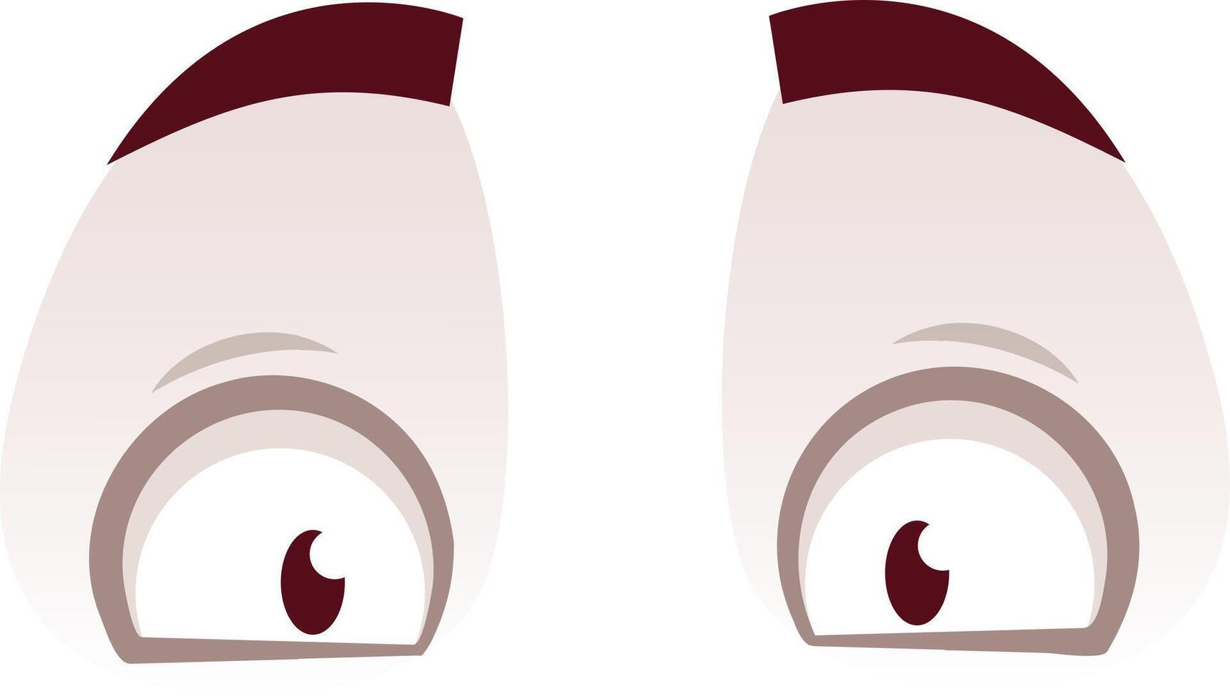 Two cartoon eyes showing worry and concern, featuring dark pupils and thick eyebrows, convey a sense of anxiety and apprehension in a simple yet expressive way vector