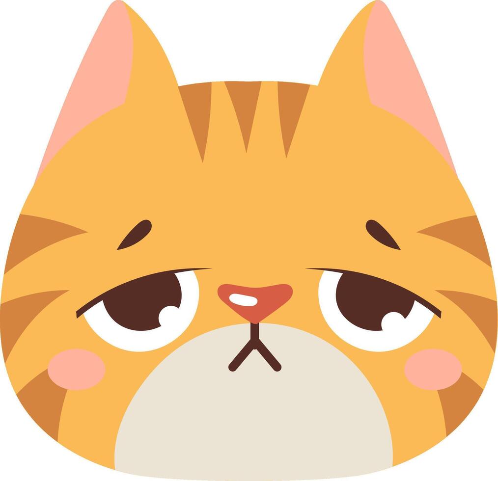 Cute cartoon illustration of a cat with a sad expression, featuring large eyes and a simple design. Perfect for children's content, pet related themes, and playful designs vector