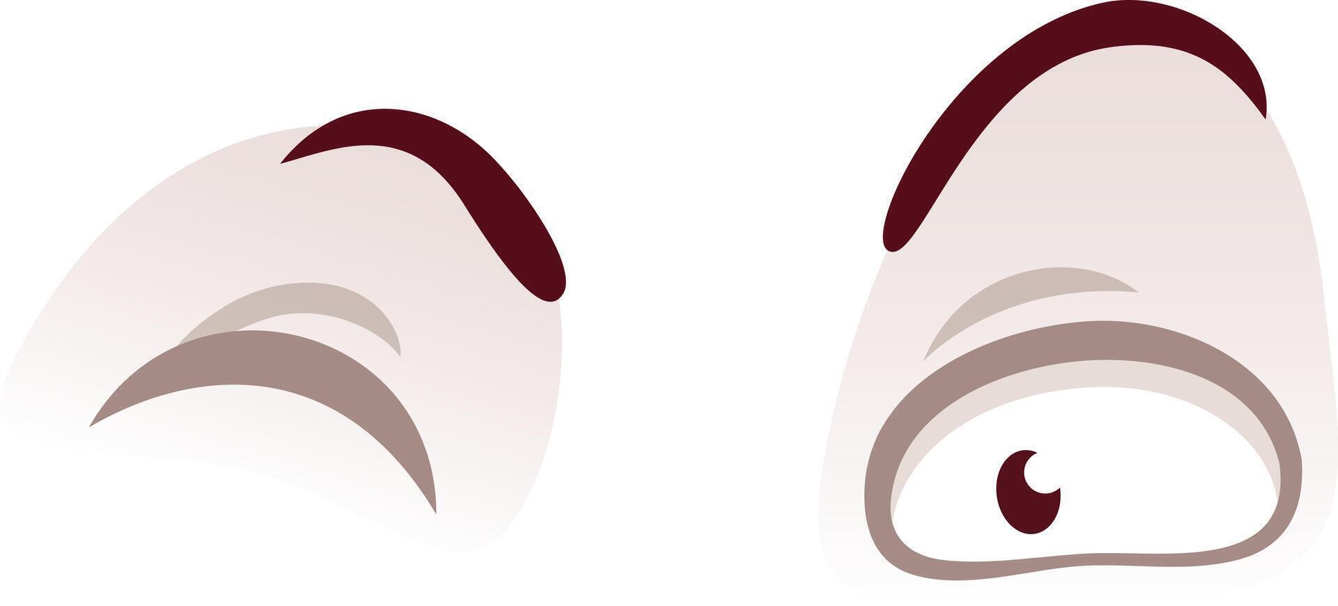 Stylized illustration of two cartoon eyes, one looking sideways and the other looking down, expressing suspicion, distrust, and skepticism, isolated on a white background vector