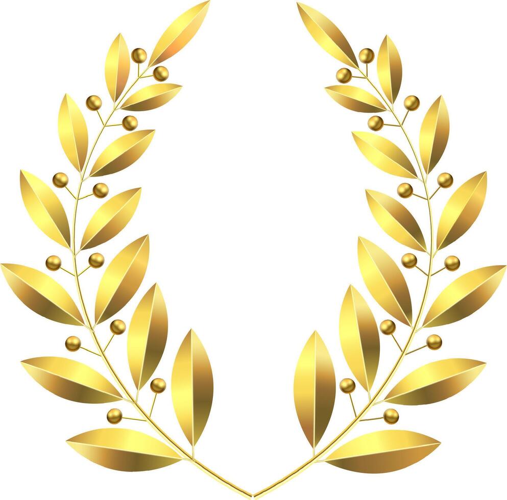 Shiny golden laurel wreath adorned with vibrant berries, forming an elegant oval shape, representing success, triumph, and the recognition of outstanding achievements and excellence vector