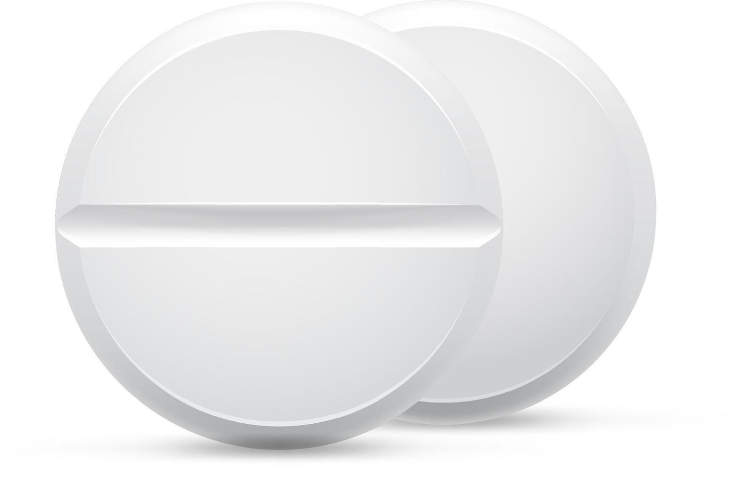 Two white round pills with a score line are lying on a white background, creating a simple yet effective representation of medicine and healthcare vector