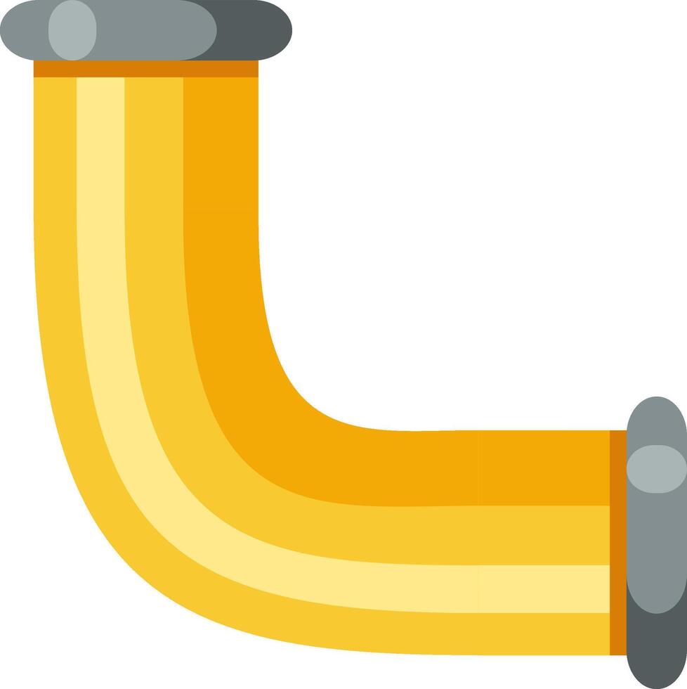 Yellow pipe forming a ninety degree angle with gray connectors, useful for plumbing and industrial applications, representing connection, direction, and flow vector