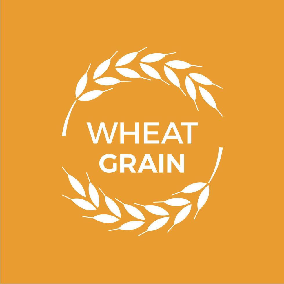 Minimalist illustration of wheat grain symbol with ears of wheat forming a circle, representing natural food products, agriculture, and healthy eating, on an orange background vector