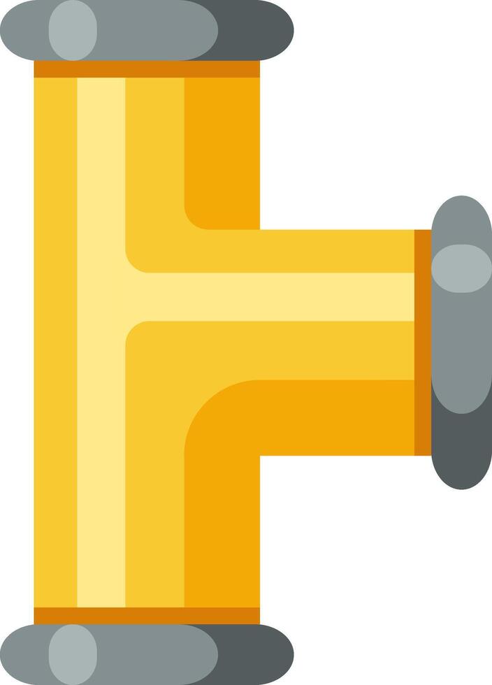 Yellow pipeline branching off forming a T shaped pipe fitting, useful for plumbing and industrial applications, conveying fluids or gases efficiently vector