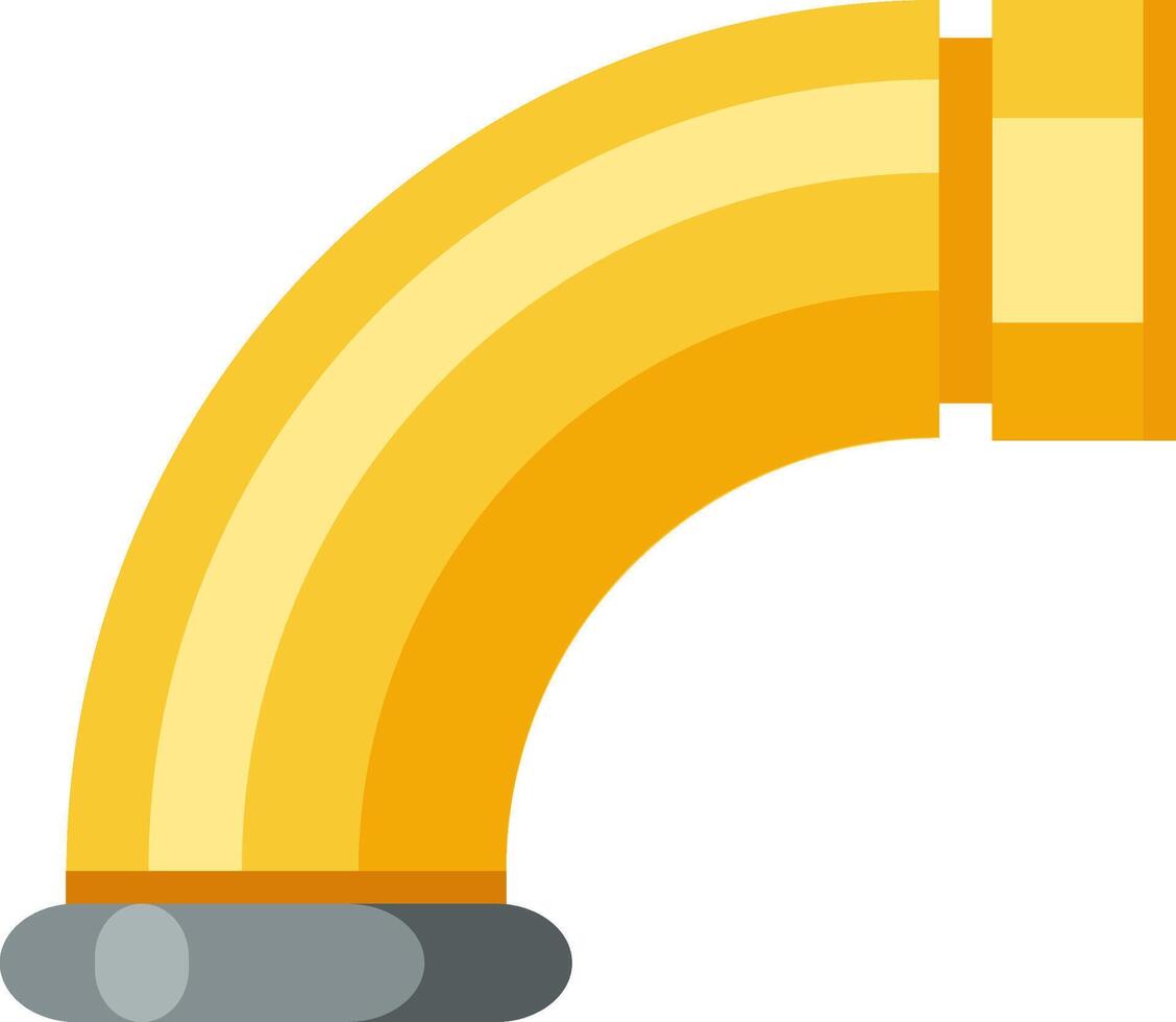 Shiny curved yellow pipe section connecting various industrial infrastructures, illustrating plumbing, gas, and water supply systems within utility networks and engineering applications vector