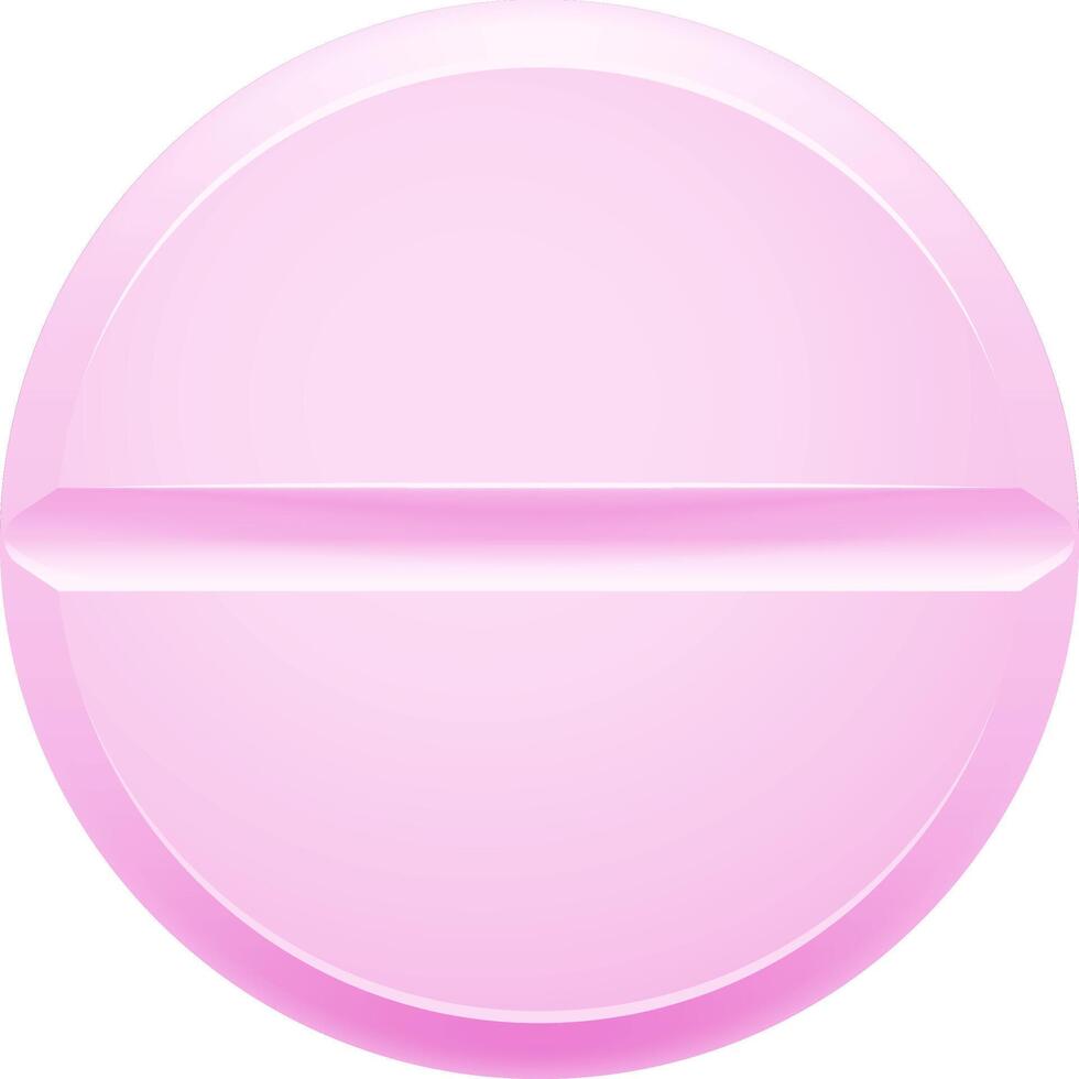 Pink medicine pill with a dividing score line is lying on a white background, representing healthcare, pharmaceuticals, and medical treatment vector