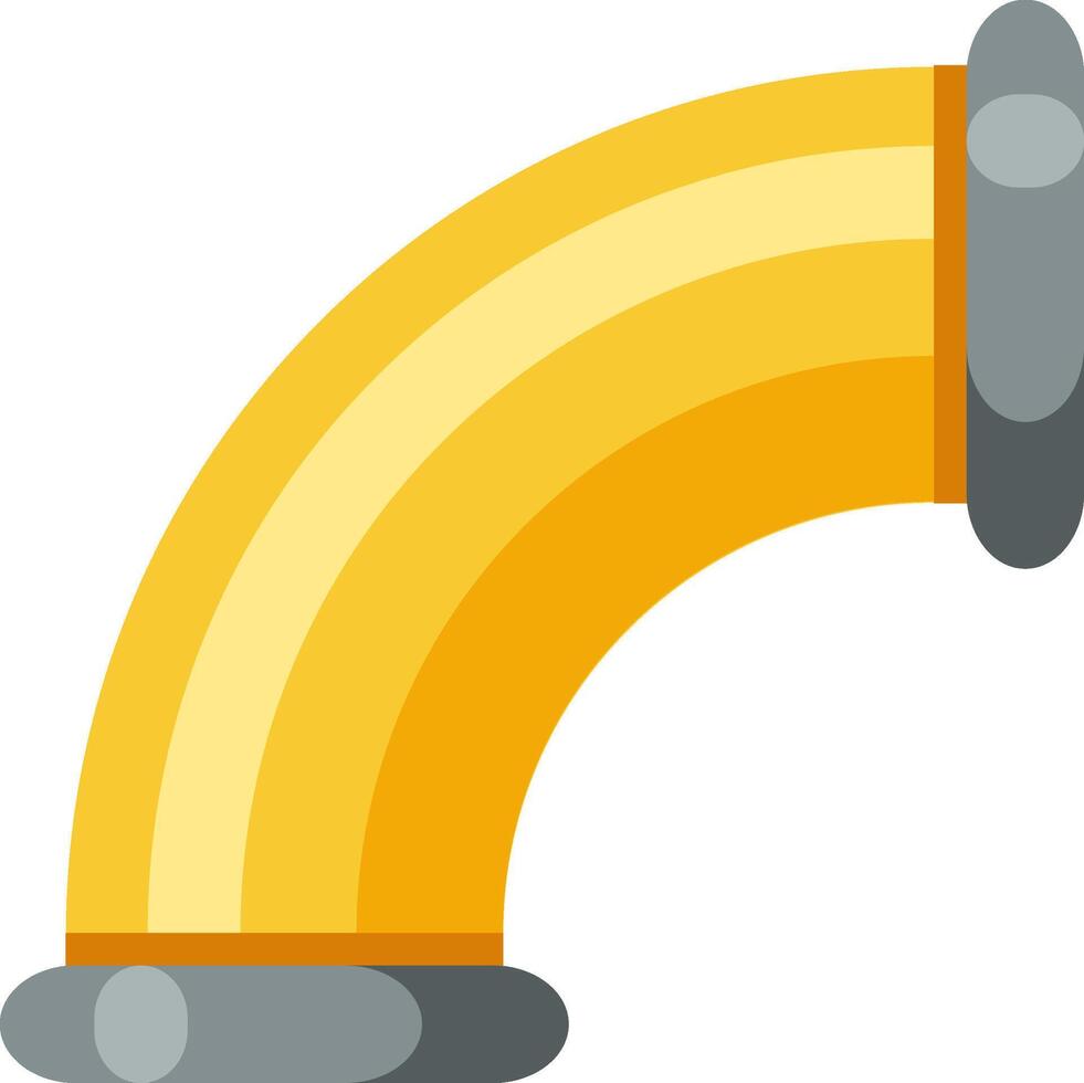Yellow 90 degree curve pipe fitting connecting two water pipes, plumbing and water infrastructure concept, illustration in flat design style vector