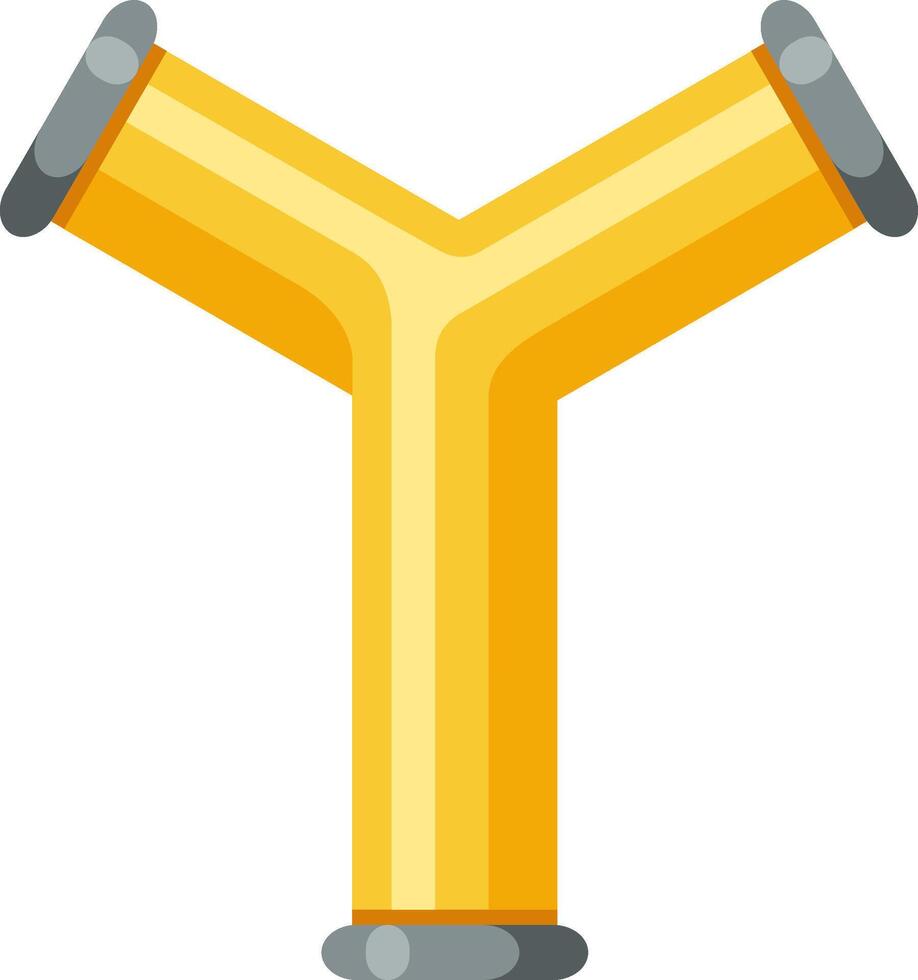 Y shaped yellow pipe connecting two pipelines, illustrating plumbing systems and water infrastructure with metallic connectors, isolated on a white background vector