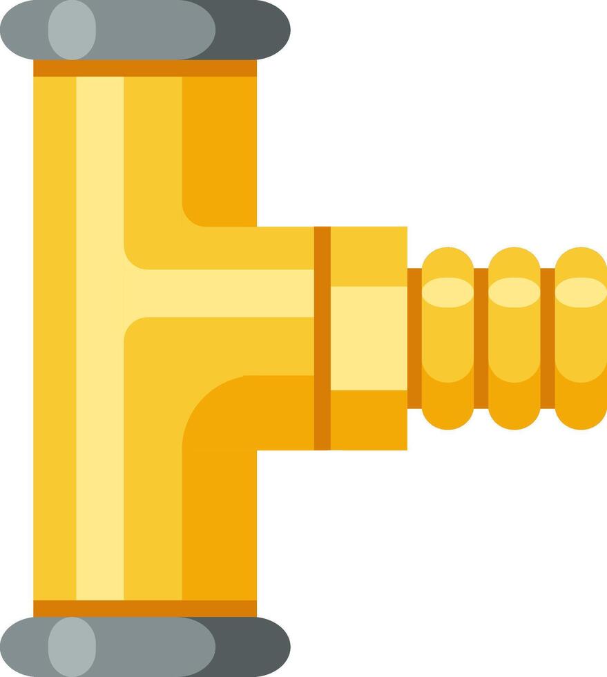 Gold pipe fitting with t shaped branching and threaded end for connecting pipes, symbolizing plumbing systems, water supply, and industrial applications vector