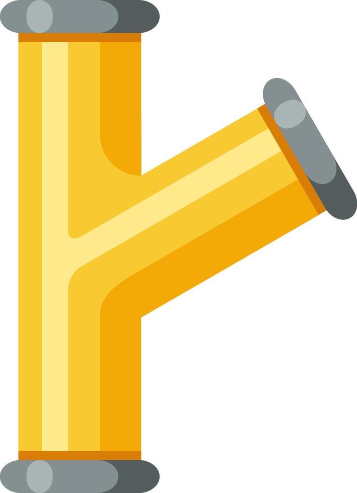 Yellow PVC pipe fitting forming a Y shape is used for plumbing and is connecting three pipes, making it suitable for various plumbing and drainage applications vector