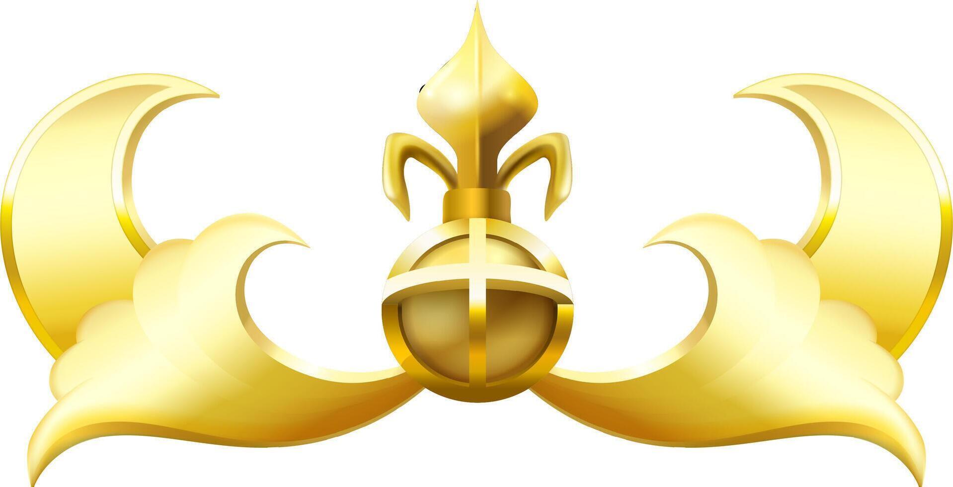 Golden emblem representing crescent moons, stylized clouds, and a decorative sphere with a fleur de lis, creating a luxurious and elegant design vector