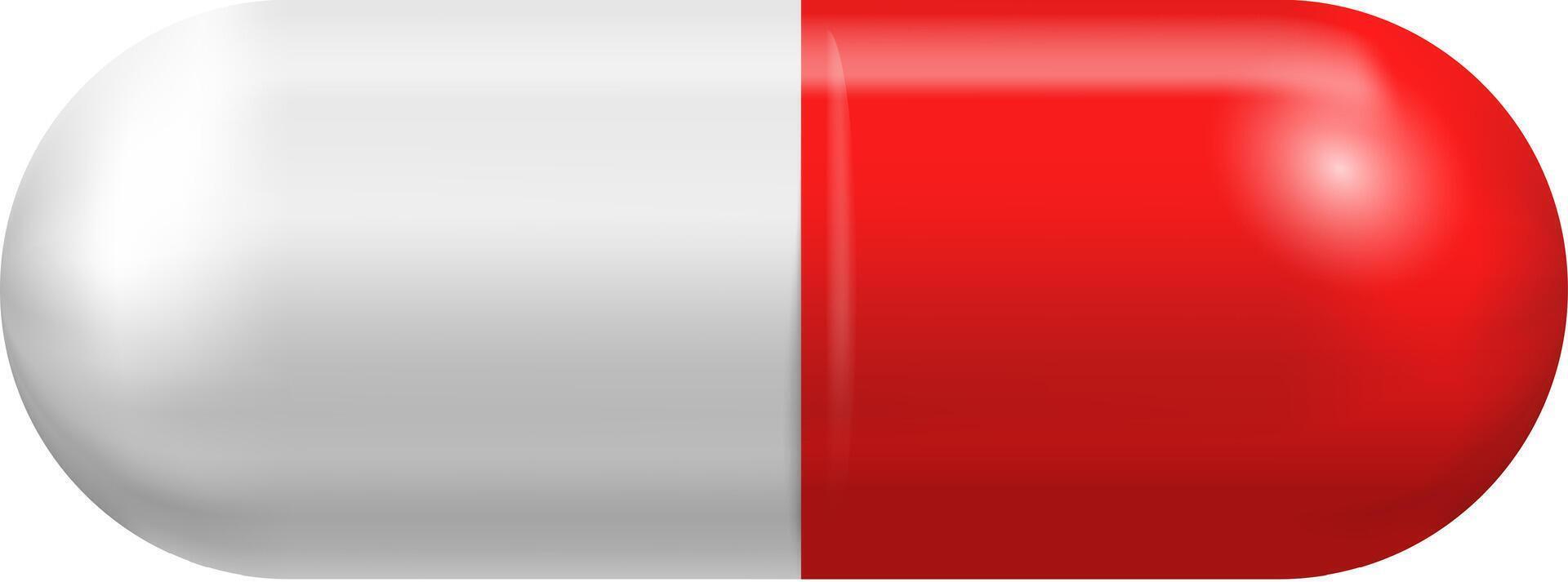 Red and white pill laying horizontally representing healthcare, medicine, and pharmaceutical industry, promoting health and wellness, suitable for medical and pharmaceutical marketing materials vector