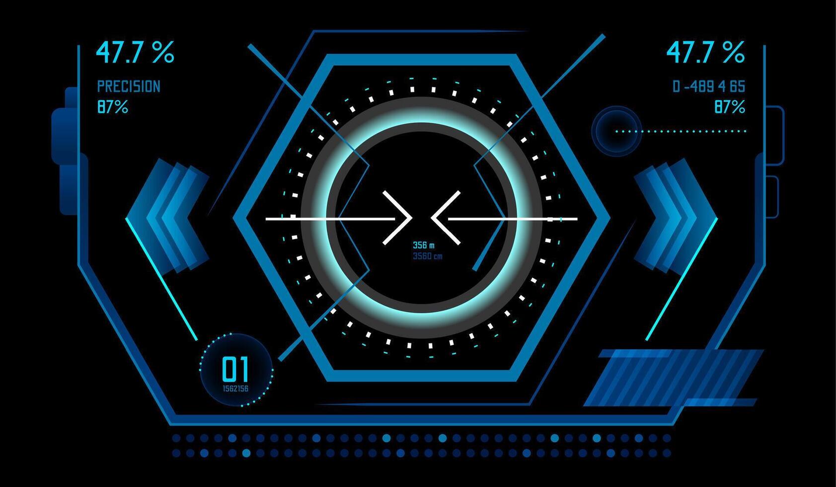 Futuristic heads up display interface showing data, statistics, target information, and percentage values, providing a glimpse into advanced technology and user interfaces vector