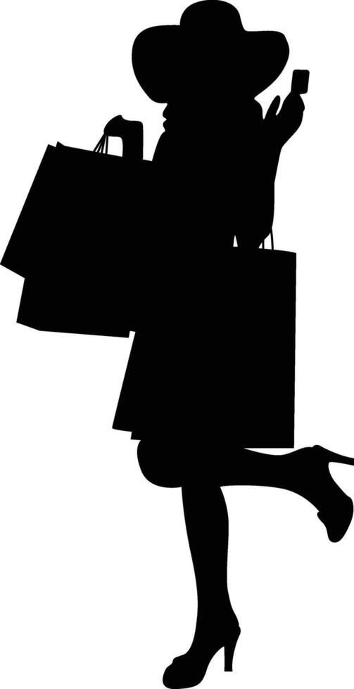 Silhouette of Woman with Shopping Bag. vector