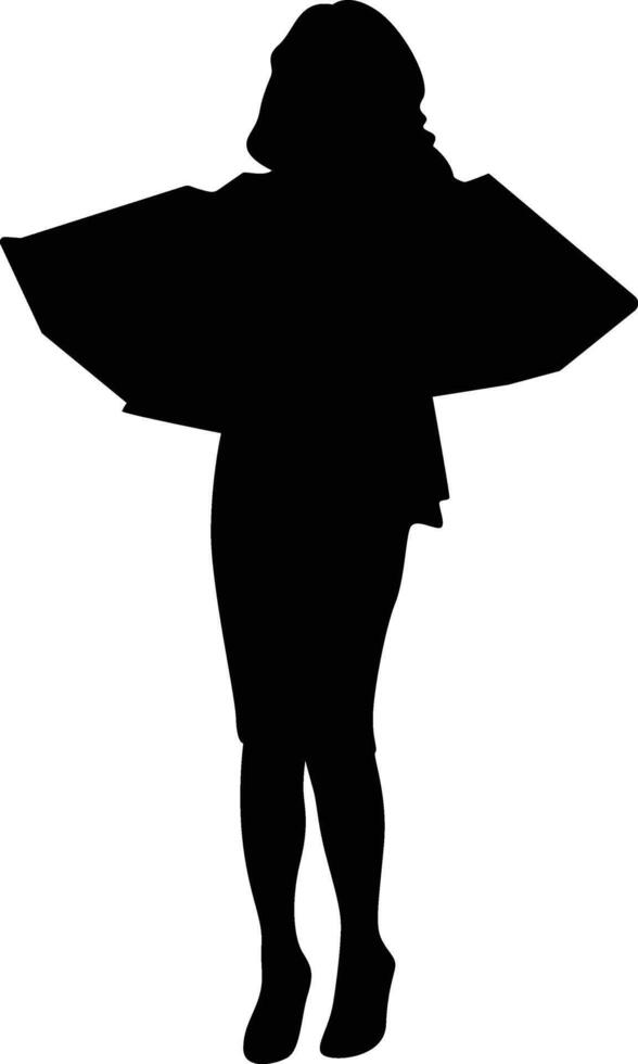 Silhouette of Woman with Shopping Bag on White Background vector