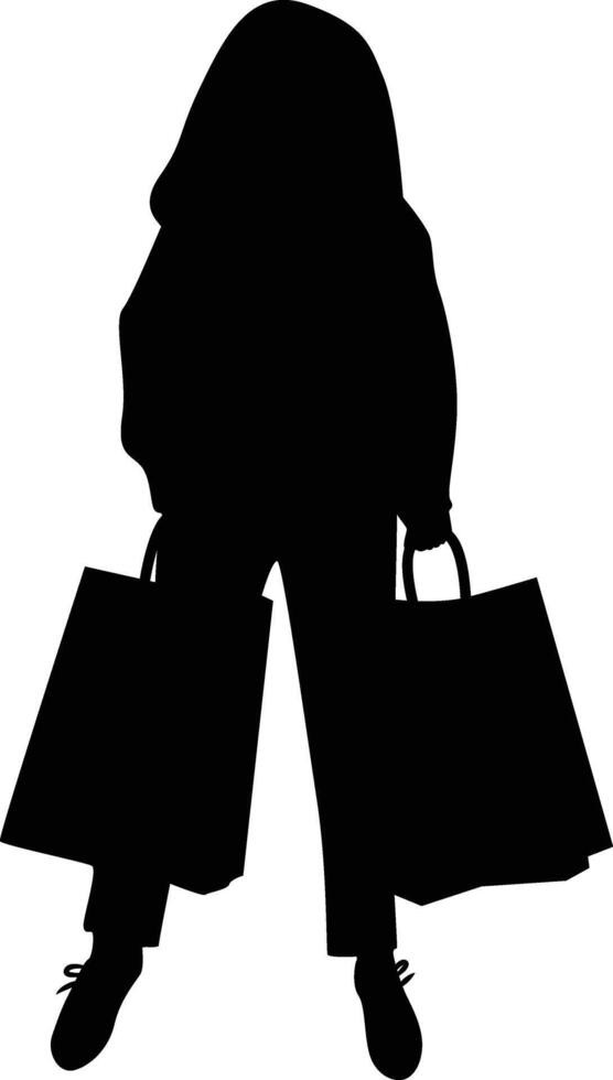 Silhouette of Woman with Shopping Bag Isolated on White Background vector
