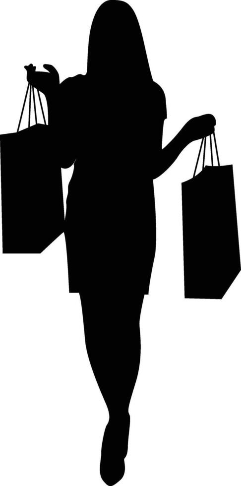 Silhouette of Woman with Shopping Bag on White Background. vector