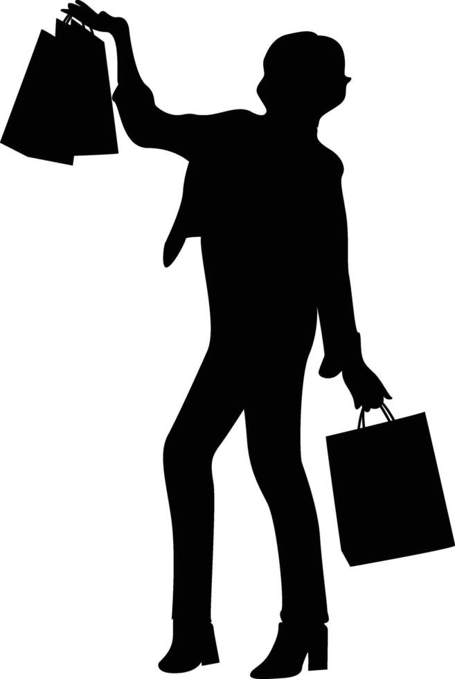 Silhouette of Woman with Shopping Bag Isolated on White Background. Flat Illustration vector