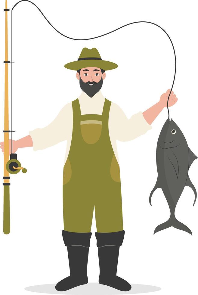 Fisherman Character Illustration in Cartoon Design and Shape. vector