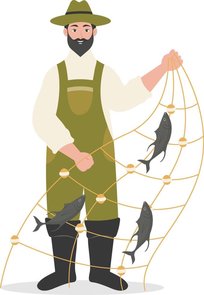 Fisherman Character Illustration Isolated on White Background. vector
