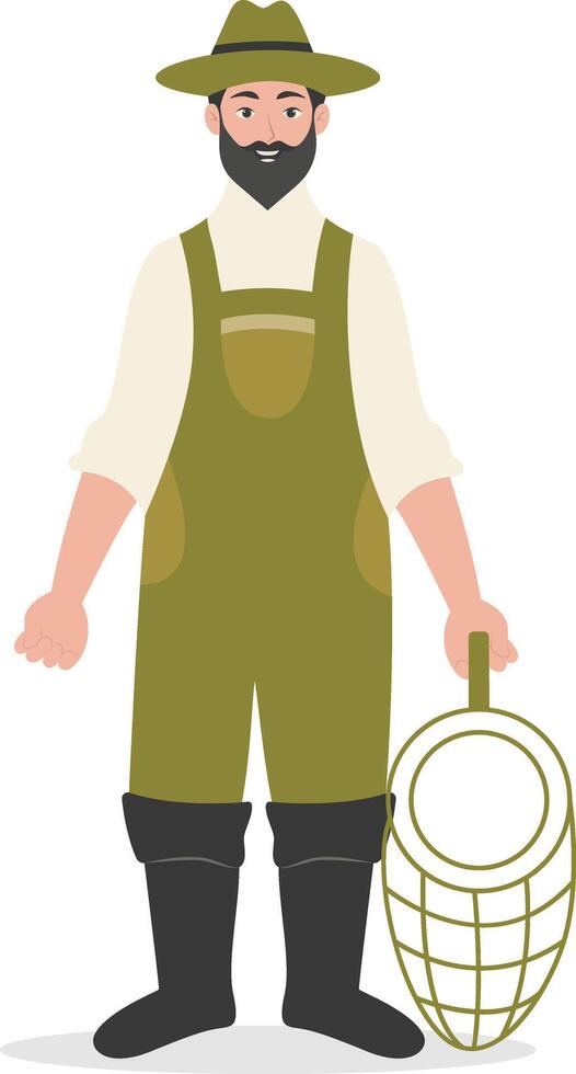 Fisherman Character with Cartoon Shape. vector