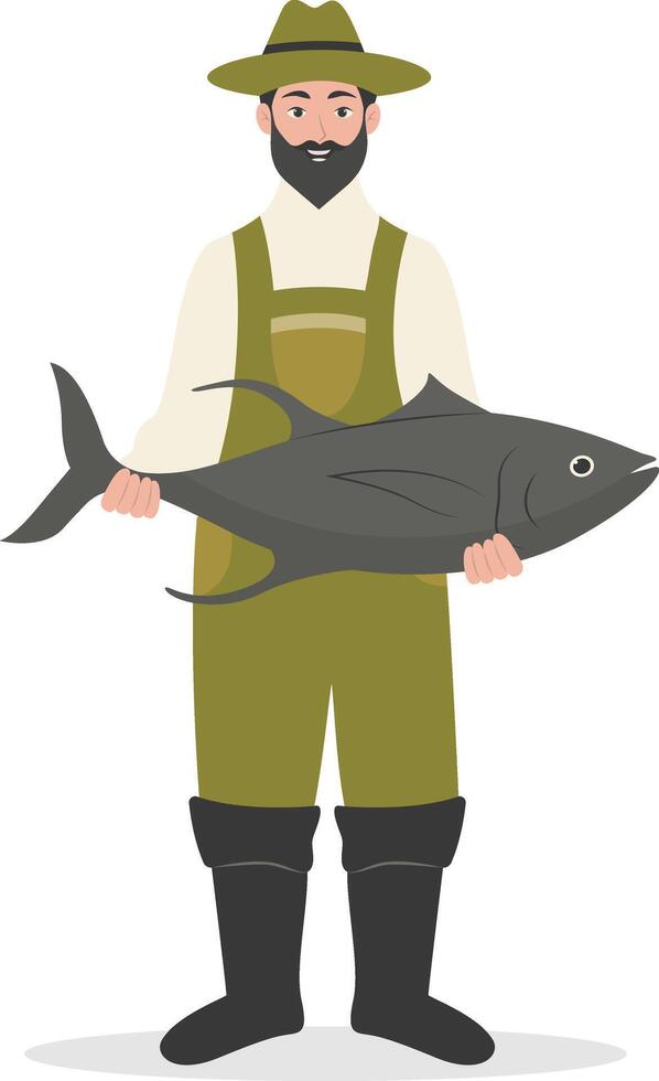 Fisherman Character with Cartoon Shape vector