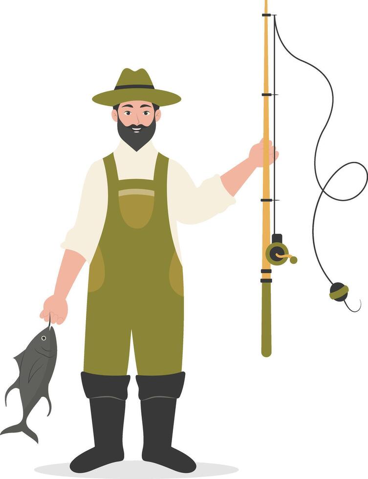 Fisherman Character with Cartoon Style. vector