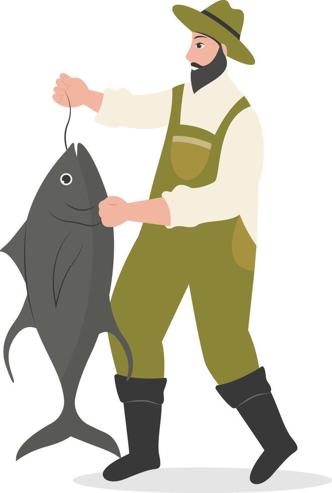 Fisherman Character Illustration with Cartoon Design and Shape. vector