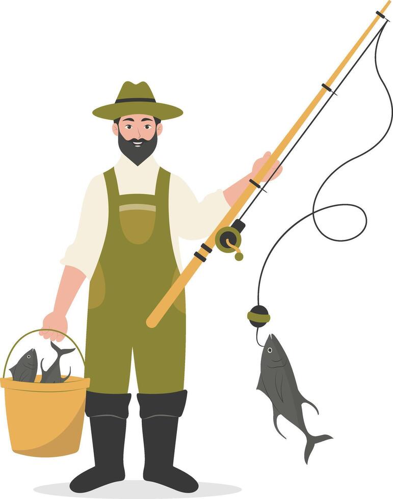 Fisherman Character Illustration in Flat Cartoon Design vector
